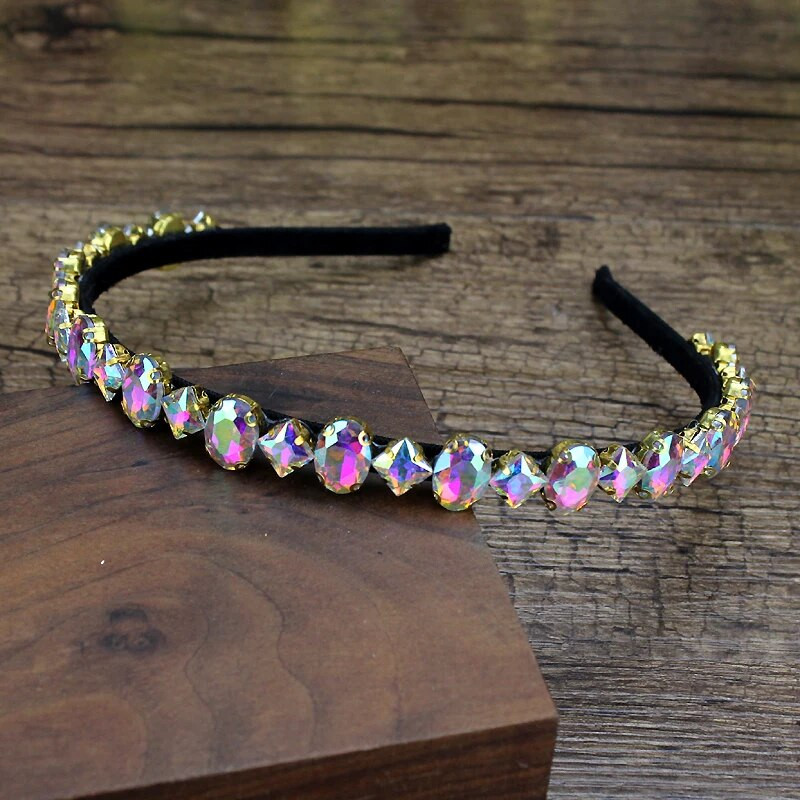 roku darbs dzirkstoši rozā zaļi kristāli luksusa matu lentes dimanta matu rotaslietas strass galvassegas modes sievietēm meitenēm