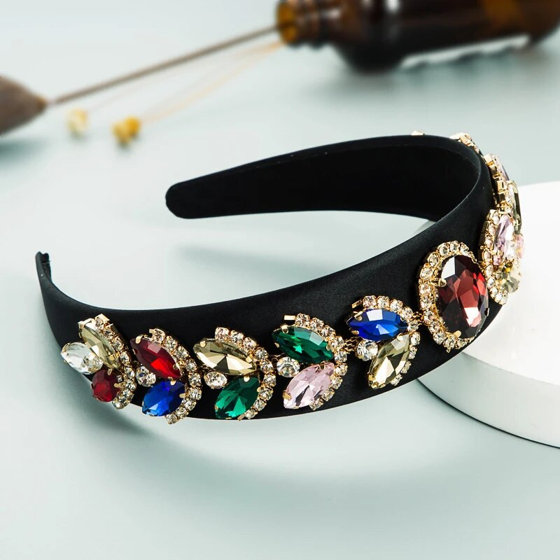 Bandă pentru cap din țesătură solidă europeană și americană, încrustată cu strasuri, accesorii de păr în stil baroc