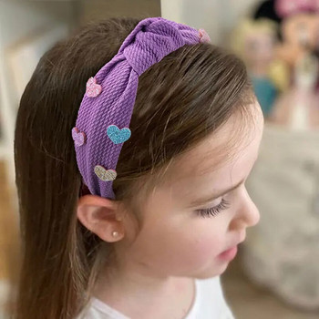Κεφαλοδέτες με γλυκούς κόμπους για κορίτσια Glitter Heart Hairband Ελαστικό Γυναικείο Απλό σταυρωτό τσέρκι για τα μαλλιά Χειροποίητα παιδικά αξεσουάρ μαλλιών