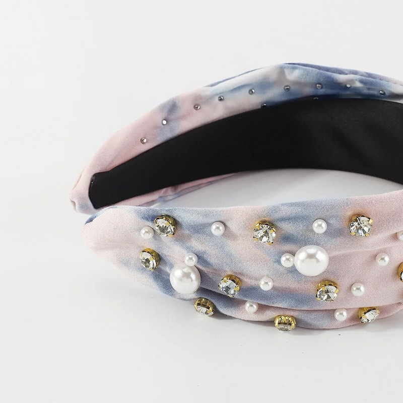 Europska i američka modna traka za glavu od visokokvalitetne tkanine obojene kravatom Kreativna ženska traka za kosu s dijamantnim perlama