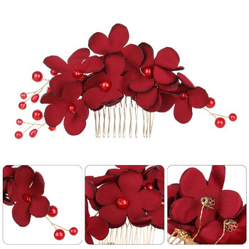 1ΤΜΧ Μόδα Κόκκινο Λουλούδι Χτένι Μαλλιών Παράνυμφος Κρυστάλλινο Κλιπ Μαλλιών Νυφική φουρκέτα Γαμήλια Μαλλιά Κοσμήματα για Γυναικεία Χτένισμα Δώρο