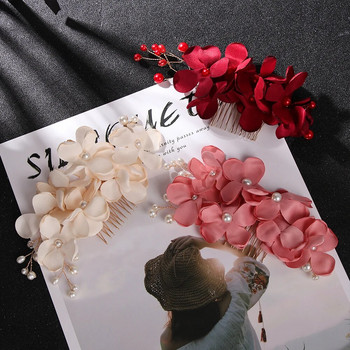 1ΤΜΧ Μόδα Κόκκινο Λουλούδι Χτένι Μαλλιών Παράνυμφος Κρυστάλλινο Κλιπ Μαλλιών Νυφική φουρκέτα Γαμήλια Μαλλιά Κοσμήματα για Γυναικεία Χτένισμα Δώρο