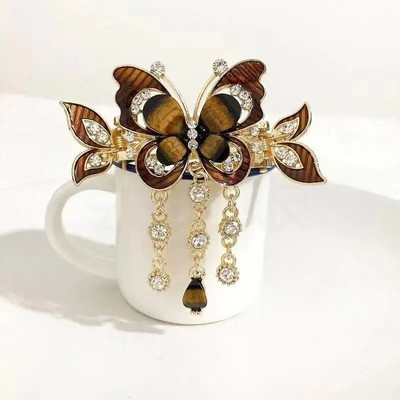 Modes Eleganti Cirkona tauriņš, pušķis matu sprādzes aksesuāri sievietēm Retro etniskā stila mazs krabju saspraudes galvassegas rotaslietas dāvana