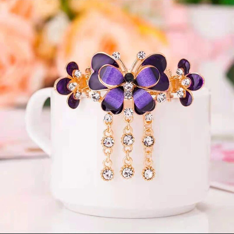 Täiesti uus mood armsad topelt liblikaga juukseklambrid naistele tüdrukutele kivist hobusesaba juukseklambrid krabiklambrid pruudijuuste aksessuaarid