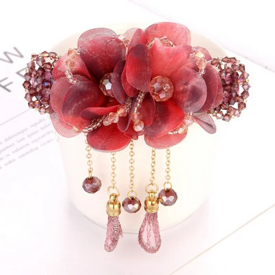 Κομψό νήμα με λουλούδια φούντα φουρκέτα αξεσουάρ μαλλιών για γυναίκες ρετρό πίσω κουτάλι άνοιξη κλιπ Κρυστάλλινο κοσμήματα κεφαλής Δώρο