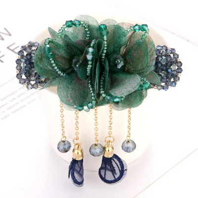 Κομψό νήμα με λουλούδια φούντα φουρκέτα αξεσουάρ μαλλιών για γυναίκες ρετρό πίσω κουτάλι άνοιξη κλιπ Κρυστάλλινο κοσμήματα κεφαλής Δώρο