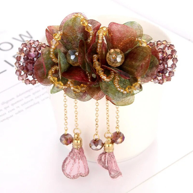 Κομψό νήμα με λουλούδια φούντα φουρκέτα αξεσουάρ μαλλιών για γυναίκες ρετρό πίσω κουτάλι άνοιξη κλιπ Κρυστάλλινο κοσμήματα κεφαλής Δώρο