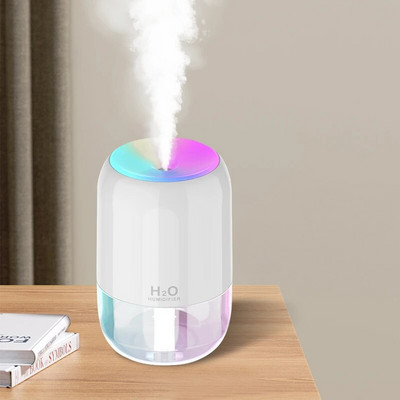Pārnēsājams USB Cool Mist smidzinātājs 300 ml pārnēsājams elektriskais gaisa mitrinātājs aromātiskās eļļas difuzors ar krāsainu nakts gaismu mājas automašīnai