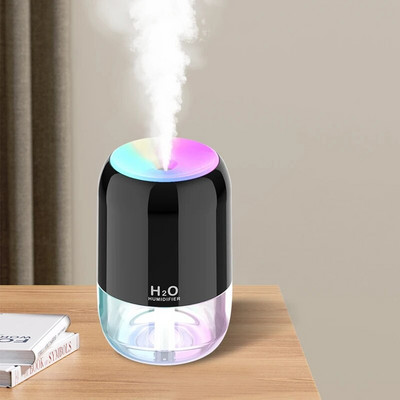 Pārnēsājams USB Cool Mist smidzinātājs 300 ml pārnēsājams elektriskais gaisa mitrinātājs aromātiskās eļļas difuzors ar krāsainu nakts gaismu mājas automašīnai
