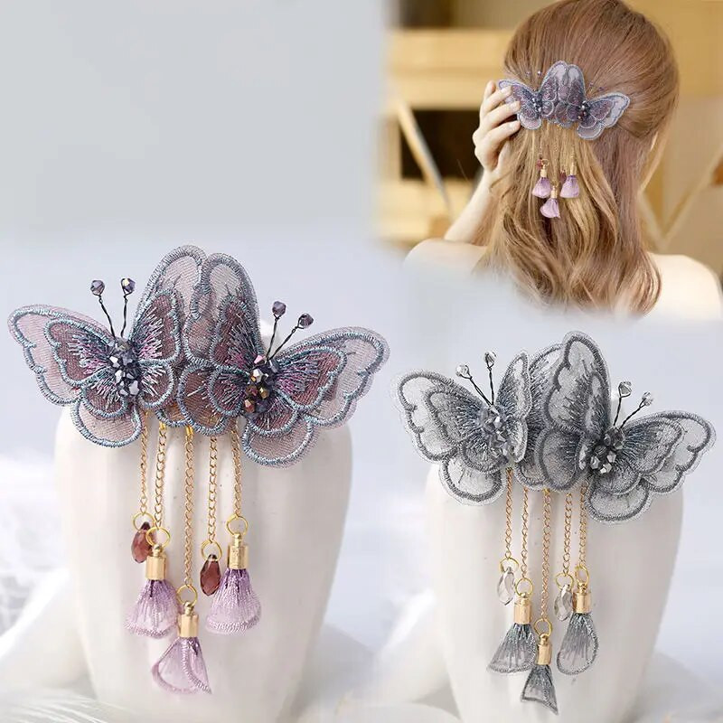 Modes izšuvumi Tauriņu pušķi matu aksesuāri sievietēm Retro Eleganta galvassega Pavasara matadata Meiteņu rotaslietas Dāvana Tiāra