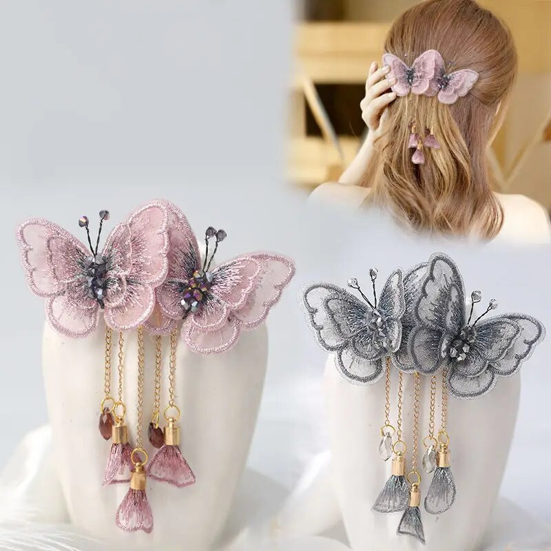 Modes izšuvumi Tauriņu pušķi matu aksesuāri sievietēm Retro Eleganta galvassega Pavasara matadata Meiteņu rotaslietas Dāvana Tiāra