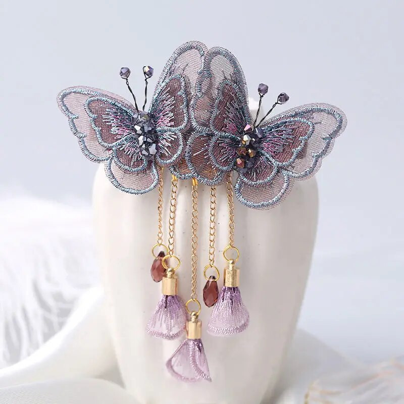 Modes izšuvumi Tauriņu pušķi matu aksesuāri sievietēm Retro Eleganta galvassega Pavasara matadata Meiteņu rotaslietas Dāvana Tiāra