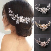 Kristāla Rhinestone Flower Pearl Matu ķemmes galvas saite Tiara matu sprādze sievietēm Līgavu ballīte Kāzu Līgavu matu aksesuāri Rotaslietas