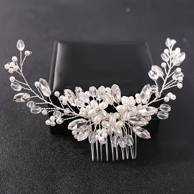 Kristāla Rhinestone Flower Pearl Matu ķemmes galvas saite Tiara matu sprādze sievietēm Līgavu ballīte Kāzu Līgavu matu aksesuāri Rotaslietas