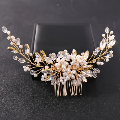 Kristāla Rhinestone Flower Pearl Matu ķemmes galvas saite Tiara matu sprādze sievietēm Līgavu ballīte Kāzu Līgavu matu aksesuāri Rotaslietas