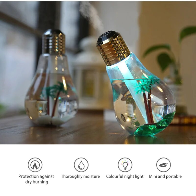 Υγραντήρας Bulb 400ml Μεγάλης χωρητικότητας Desktop Art Air Humidifier Colorful Night Light Diffuser USB Mini Purifier