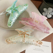 Μοναδικό Rhinestone Starfish Acetate Big Hair Clip Εξατομικευμένα αξεσουάρ μαλλιών για γυναίκες κορίτσια Hair Claws Travel Jewelry 2024