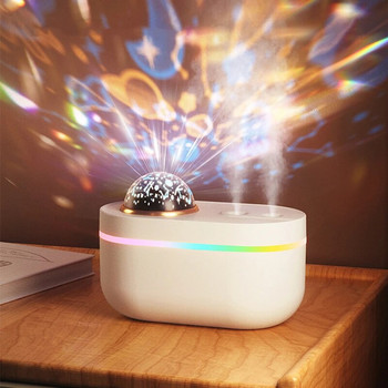 Цветна романтична прожекционна лампа Овлажнител за въздух USB зареждане Двойна дюза Ултразвукова хладна ароматерапия Вода Етерично масло Diffu