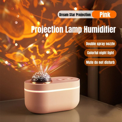 Värviline romantiline projektsioonlamp Õhuniisutaja USB-laadimine kahe otsikuga Ultraheli jahe aroomiteraapia vesi eeterlik õli diffu