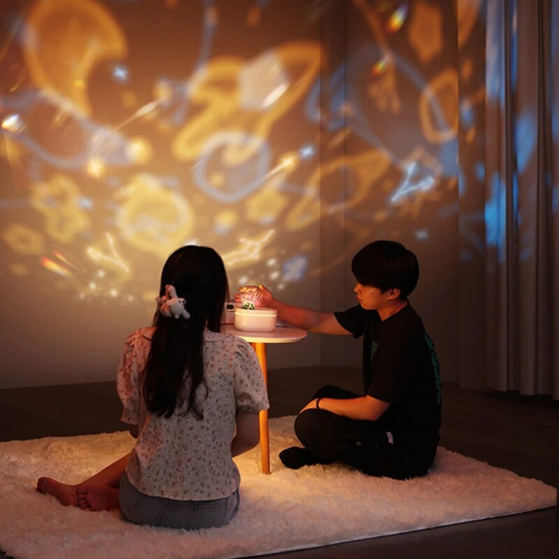 Värviline romantiline projektsioonlamp Õhuniisutaja USB-laadimine kahe otsikuga Ultraheli jahe aroomiteraapia vesi eeterlik õli diffu