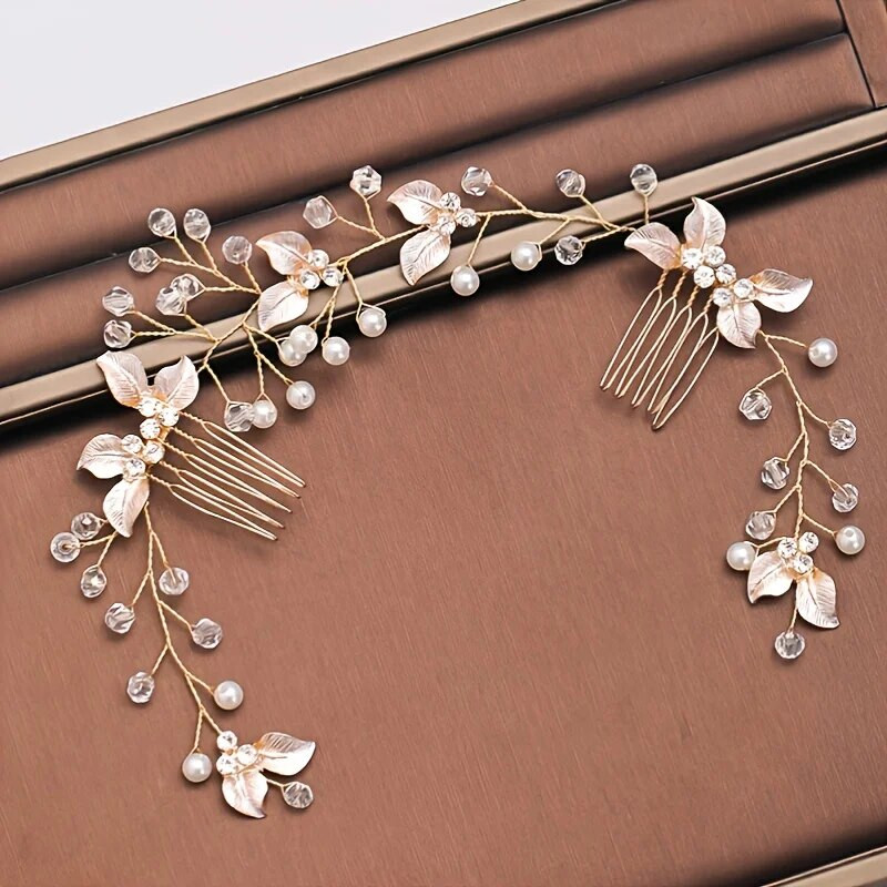 Αξεσουάρ για τα μαλλιά με χτένα με μαργαριταρένια φύλλα για γυναίκες, αξεσουάρ γάμου, κορδέλα στο κεφάλι