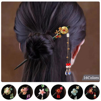 Ръчно изработени луксозни фиби с цветя Пръчици за коса Винтидж дървени китайски фиби за коса за жени Орнаменти за коса Аксесоари за бижута