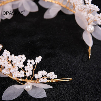 Σετ σκουλαρίκια Tiaras Αξεσουάρ για τα μαλλιά γάμου για γυναίκες Flower Rhinestone Pearl Headbands Dangler Princess Bridal Crowns Κοσμήματα