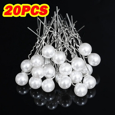 20gab Sieviešu U-veida pin Metāla Barrette matu sprādzes Matu sprādzes, imitētas pērļu līgavas tiāras matu aksesuāri kāzu frizūru rīki