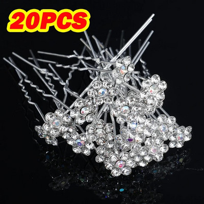 20gab Sieviešu U-veida pin Metāla Barrette matu sprādzes Matu sprādzes, imitētas pērļu līgavas tiāras matu aksesuāri kāzu frizūru rīki