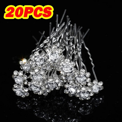 20gab Sieviešu U-veida pin Metāla Barrette matu sprādzes Matu sprādzes, imitētas pērļu līgavas tiāras matu aksesuāri kāzu frizūru rīki