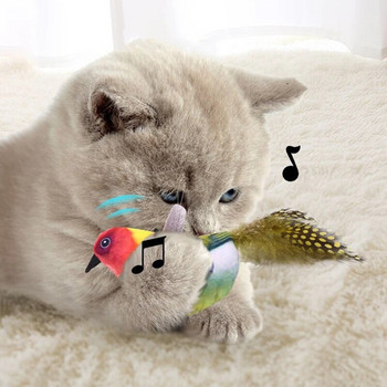 Играчка за котка за домашни любимци Симулация на птица във формата на врабче Sound Oft Плюшена играчка Pet Interactive Sounding Плюшена кукла Pet Supplies