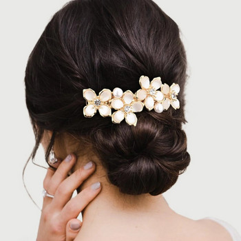 Нов корейски бяло цвете перлена пролетна скоба бутиков опал бантик хоризонтална скоба темперамент женски модни аксесоари за коса