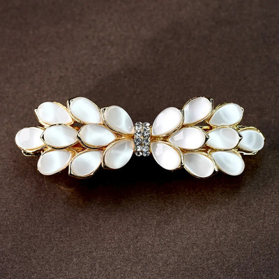 Jauns korejiešu balto ziedu pērļu pavasara klipsis boutique opāls bowknot horizontāls klips temperamenta sieviešu modes matu aksesuāri