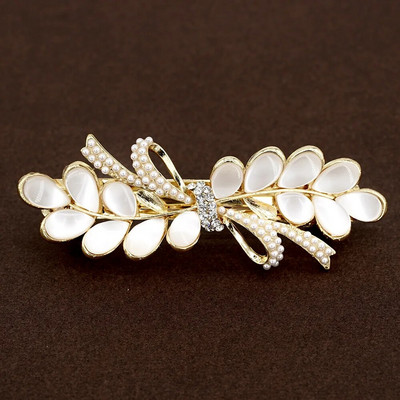 Jauns korejiešu balto ziedu pērļu pavasara klipsis boutique opāls bowknot horizontāls klips temperamenta sieviešu modes matu aksesuāri
