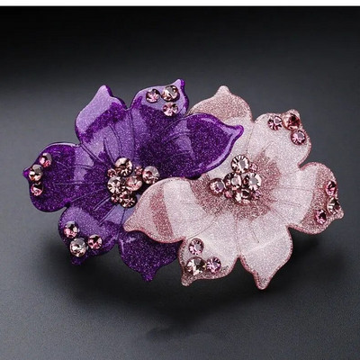 Premium Korean Edition Violet Flower Crystal Spring matadata Rhinestone Pan Hair Horizontal Clip Eleganti sieviešu matu aksesuāri