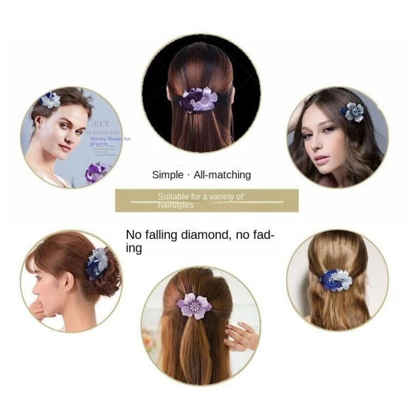 Premium Korean Edition Violet Flower Crystal Spring matadata Rhinestone Pan Hair Horizontal Clip Eleganti sieviešu matu aksesuāri