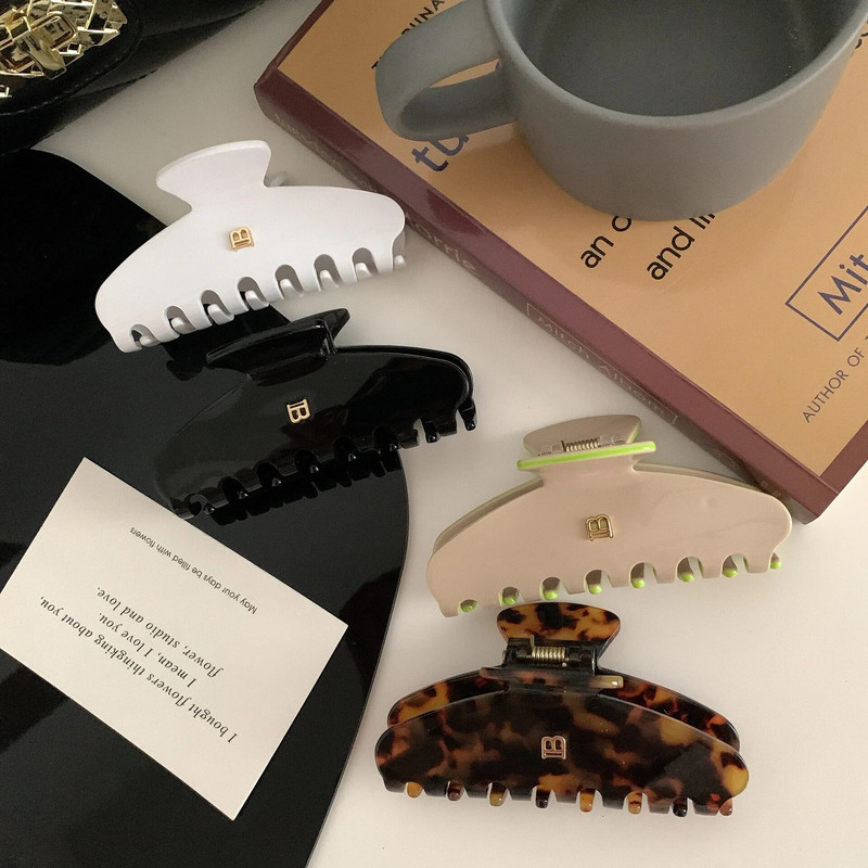 Korejiešu jauni retro matu aksesuāri matu sprādze, liela 9 cm burta B loka etiķskābes haizivju sprādze smalkām meitenēm