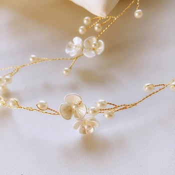 Χειροποίητο Shell Pearl Flower Bride Wedding Hairband Crystal Headband Wedding Hair Accessories Handmade Flower Pearl