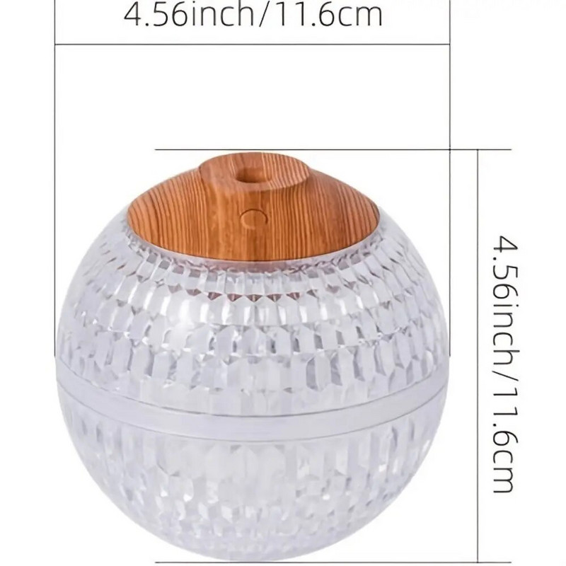 1 gab Crystal Ball pārnēsājams miglas mitrinātājs, krāsains varen gaismas kristāla lodes mitrinātājs, mājsaimniecības mazs, smagas miglas gaisa mitrinātājs