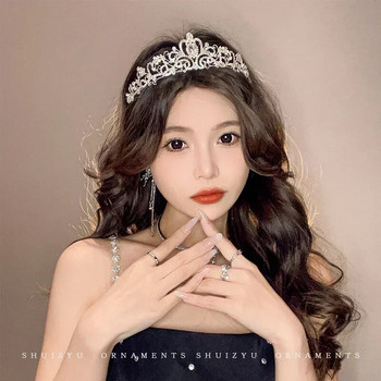 Κορεάτικα πολυτελή αξεσουάρ μαλλιών με στέμμα από λευκό κρύσταλλο Τιάρα Γυναικείο στρας Νυφικό ασημί χρώμα Στέμμα Μόδα κοσμήματα
