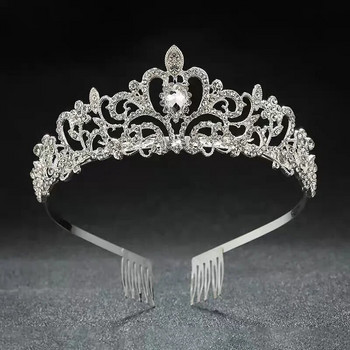Корейска луксозна бяла кристална корона Аксесоари за коса Диадема Дамска сватба със кристали Булчинска сребърна корона Модни бижута за коса