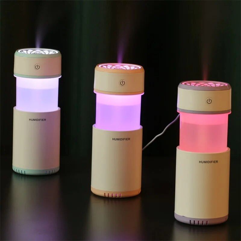 Radoša izvelkama dizaina gaisa mitrinātājs ar LED gaismām Ultraskaņas Cool Mist Maker gaisa attīrītājs automašīnas mini USB aromāta difuzoram