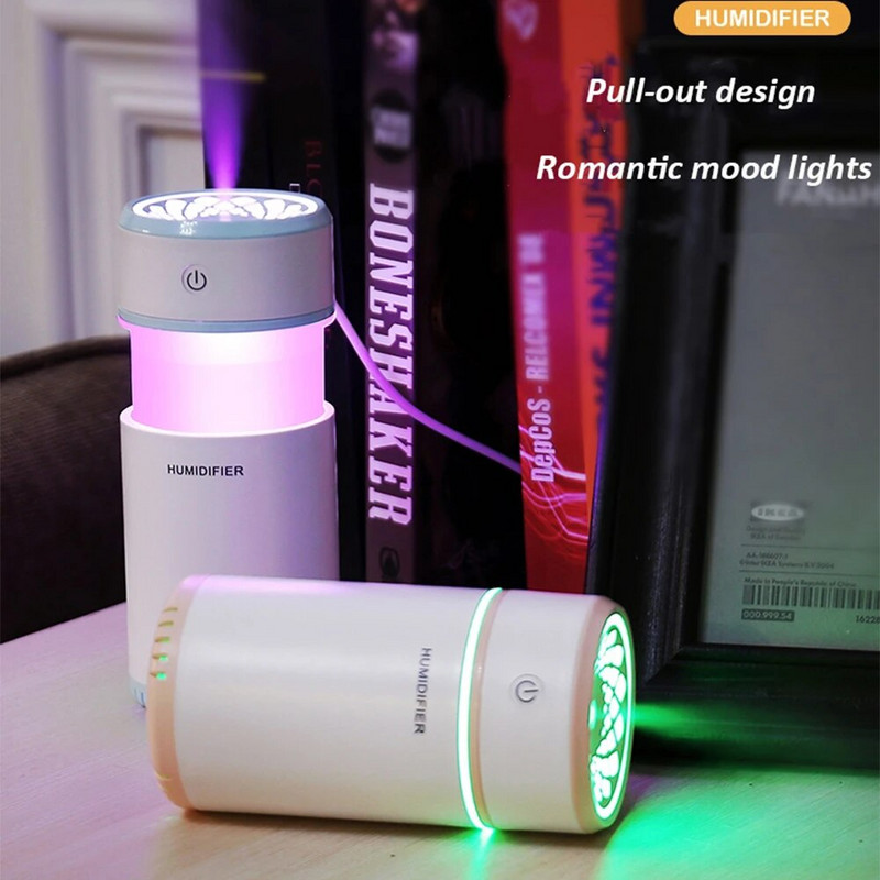 Radoša izvelkama dizaina gaisa mitrinātājs ar LED gaismām Ultraskaņas Cool Mist Maker gaisa attīrītājs automašīnas mini USB aromāta difuzoram