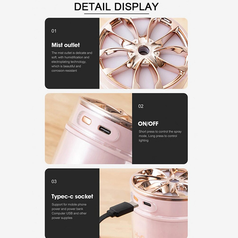 Διαχύτης αρωματοθεραπείας αυτοκινήτου με τροφοδοσία USB Αποσμητικό αέρα αυτοκινήτου Πολύχρωμο φως νύχτας 300 ml Μικρός υγραντήρας Διπλή λειτουργία για υπνοδωμάτιο γραφείου