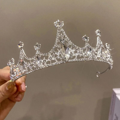 DIEZI nauja prabangi balta krištolinė tiara moterims, mergaičių vestuvių gimtadienio suknelė Elegantiška karalienės nuotakos karūnos aksesuarai