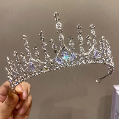 DIEZI nauja prabangi balta krištolinė tiara moterims, mergaičių vestuvių gimtadienio suknelė Elegantiška karalienės nuotakos karūnos aksesuarai