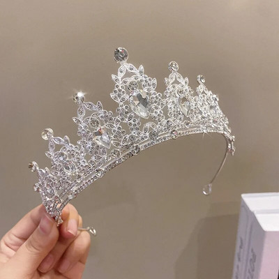 DIEZI nauja prabangi balta krištolinė tiara moterims, mergaičių vestuvių gimtadienio suknelė Elegantiška karalienės nuotakos karūnos aksesuarai