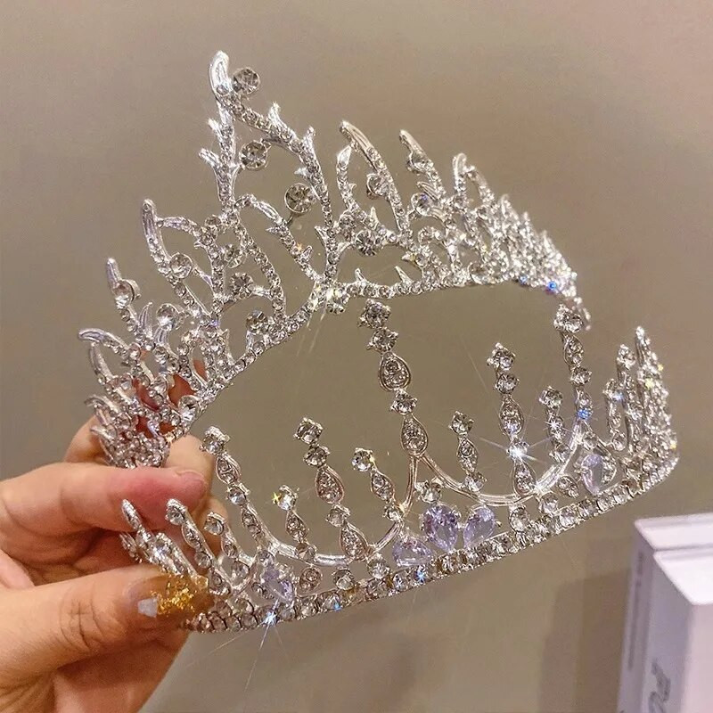 DIEZI nauja prabangi balta krištolinė tiara moterims, mergaičių vestuvių gimtadienio suknelė Elegantiška karalienės nuotakos karūnos aksesuarai