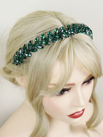 Зелени кристали Сватбени аксесоари за коса за жени и момичета, лента за глава, украса за глава на булката, глава на гости, бижута, церемония, диадеми