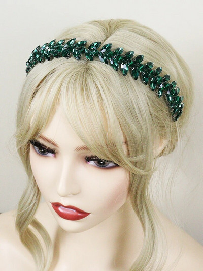 Zaļie Rhinestones Kāzu matu aksesuāri sievietēm un meitenēm Galvas saite Līgavas galvassega Viesu galvas rotaslietas ceremonija Tiaras
